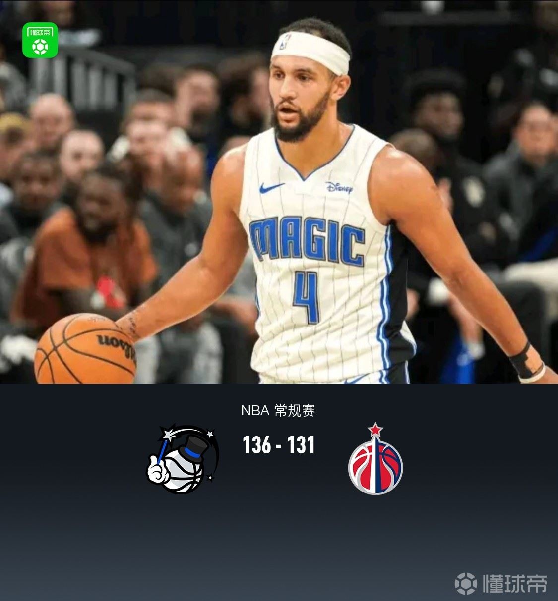  魔术加时136-131奇才，萨格斯28+8，库利巴利29分，班凯罗13中4得分